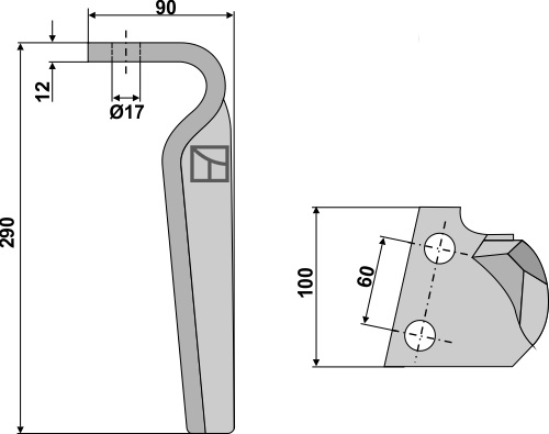 Tine for rotary harrows, left geeignet für: Feraboli tine for rotary harrow