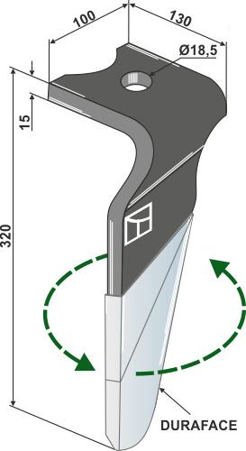Tine for rotary harrows (DURAFACE), left geeignet für: Kverneland tine for rotary harrow