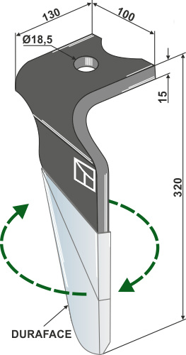 Tine for rotary harrows (DURAFACE), right geeignet für: Kverneland tine for rotary harrow