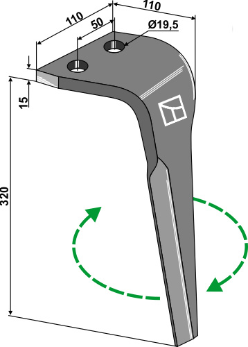Tine for rotary harrows, right geeignet für: Maletti tine for rotary harrow