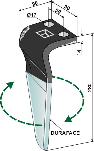 Rotorharvetand (DURAFACE) 280mm, højre geeignet für: Maschio / Gaspardo rotorharvetand
