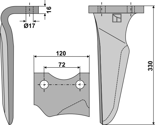 Cuţit pentru grape rotativă 330mm, dreapta geeignet für: Vogel u. Noot cuţit pentru grape rotativă