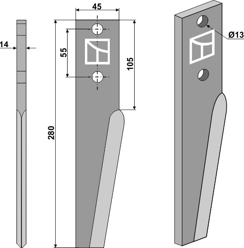 Rotorharvetand 280mm geeignet für: Breviglieri / Breviagri rotorharvetand