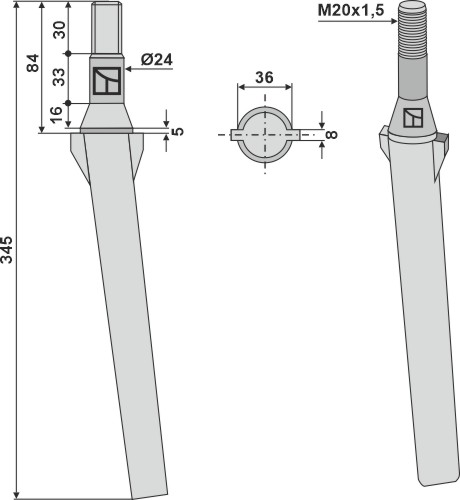 Tine for rotary harrows 345mm geeignet für: Celli tine for rotary harrow
