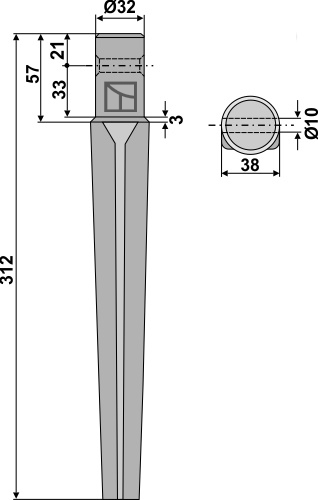 Tine for rotary harrows 312mm geeignet für: Ceccato tine for rotary harrow