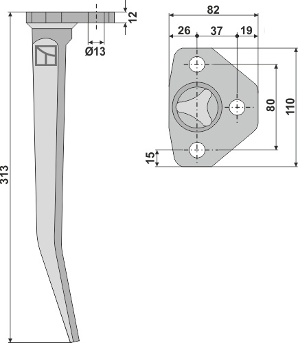 Tine for vibro-harrow 313mm geeignet für: Amazone tine for rotary harrow