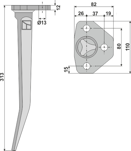 Tine for vibro-harrow 313mm geeignet für: Amazone tine for rotary harrow