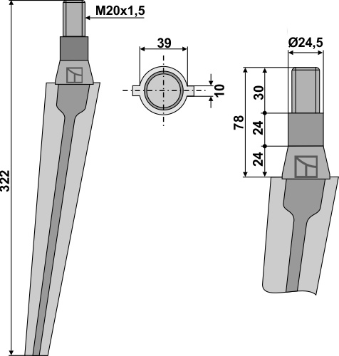 Tine for rotary harrows geeignet für: Morra tine for rotary harrow