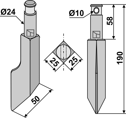 Rotary tine 190mm geeignet für: Maschio / Gaspardo blade and rotary tine
