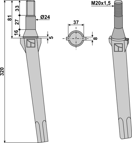 Tine for rotary harrows 320mm geeignet für: Celli tine for rotary harrow