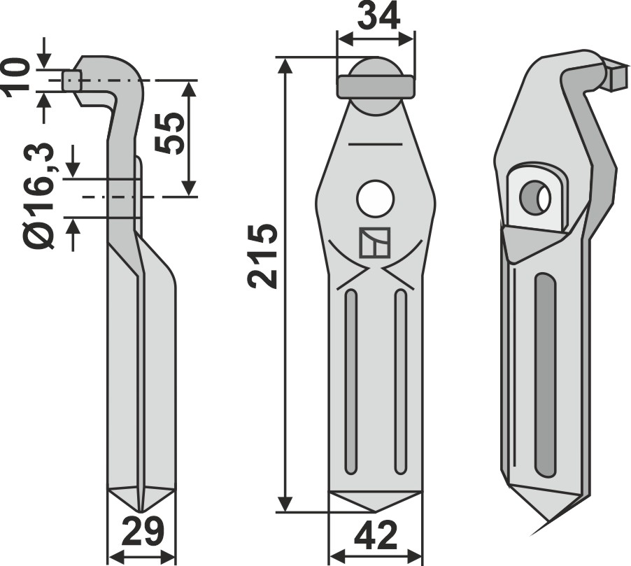 Rotary tine 215x42mm geeignet für: Pegoraro tine for rotary harrow