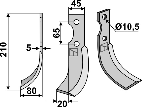 Fræserkniv 210x45mm, venstre geeignet für: Roteco fræserkniv