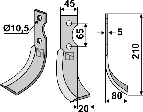 Fræserkniv 210x45mm, højre geeignet für: Roteco fræserkniv