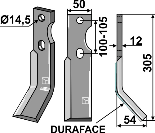 Ząb obrotowy DURAFACE 305x50mm, prawy geeignet für: Simon ząb obrotowy