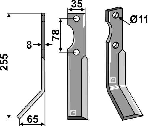 Ząb obrotowy 255x35mm, lewy geeignet für: Simon ząb obrotowy