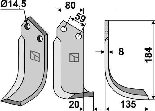 Cuţit freză 184x80mm, dreapta geeignet für: Tortella cuţit freză