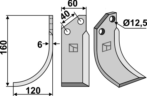 Cuţit freză 160x60mm, stânga geeignet für: Tortella cuţit freză