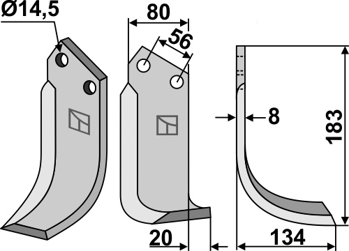 Cuţit freză 183x80mm, dreapta geeignet für: Tortella cuţit freză