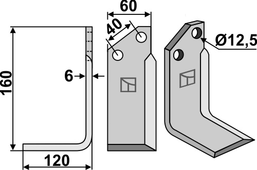 Cuţit freză 160x60mm, stânga geeignet für: Tortella cuţit freză