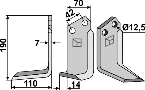 Cuţit freză 190x70mm, stânga geeignet für: Tortella cuţit freză