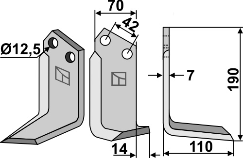 Cuţit freză 190x70mm, dreapta geeignet für: Tortella cuţit freză