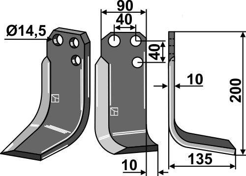 Cuţit freză 200x90mm, dreapta geeignet für: Tortella cuţit freză